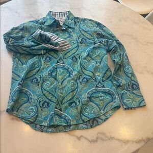 SOLD!!!! Robert Graham Teal and Blue Paisley Shirt with stripe cuffs